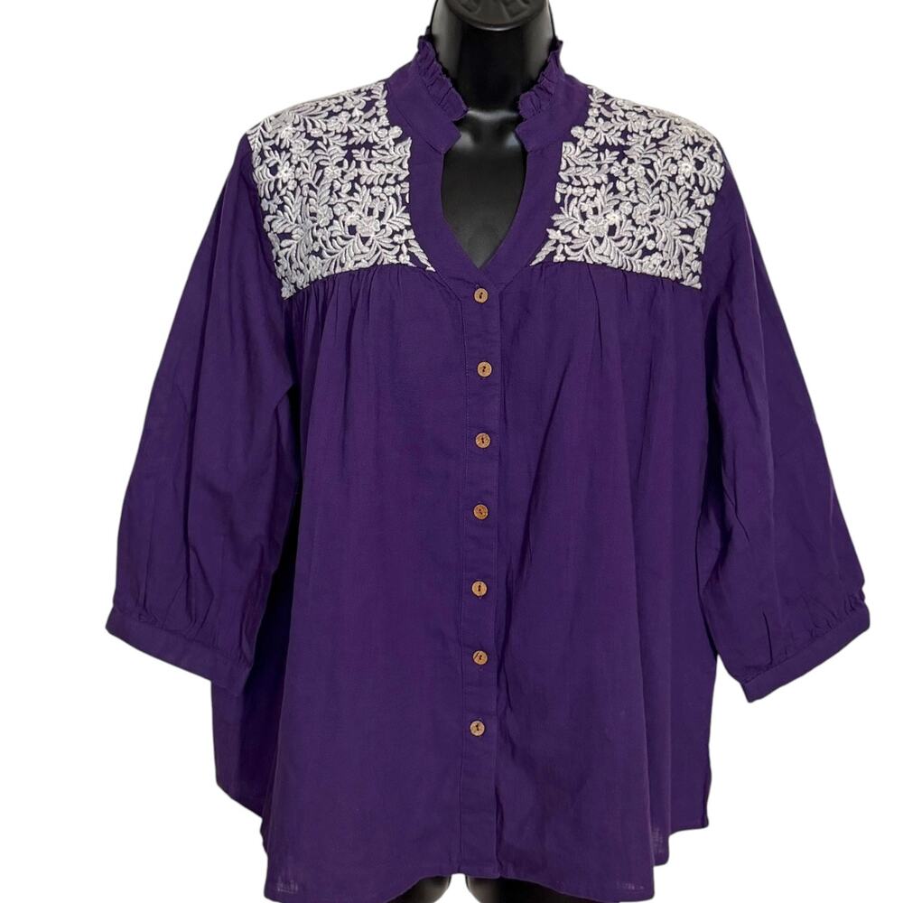 NWT Layerz Clothing Purple Top Blouse Size L Boho Festival Peasant Western Chic